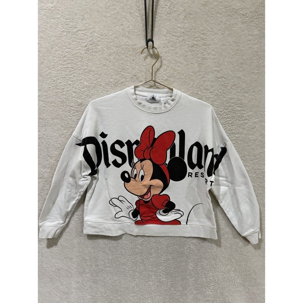 Disney Disneyland Resort Womens XS White Minnie Mouse Fleece Pullover Spirit AOP